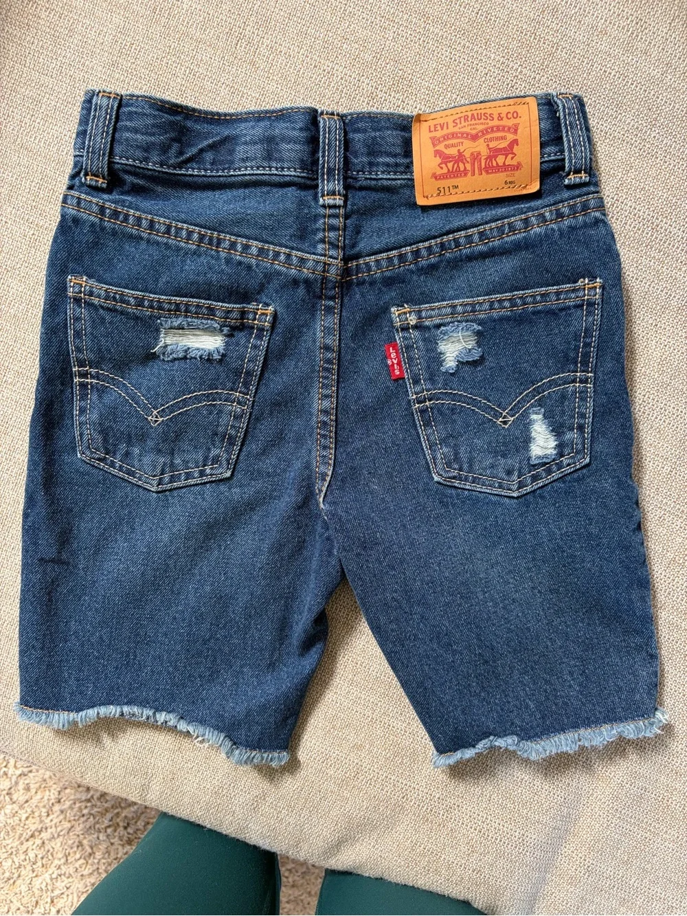 Levi’s Boys Dark Blue Distressed Denim Shorts